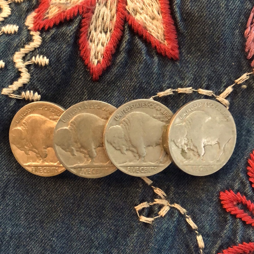 Genuine Buffalo Nickel Barrette 2” five real buffalo nickel coins